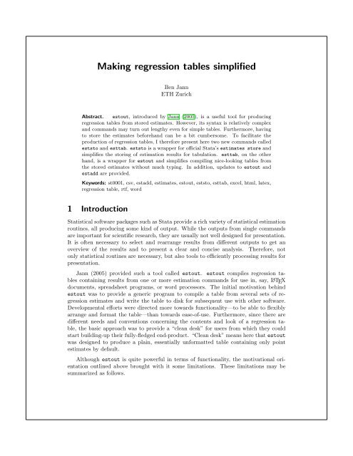 Making regression tables simplified