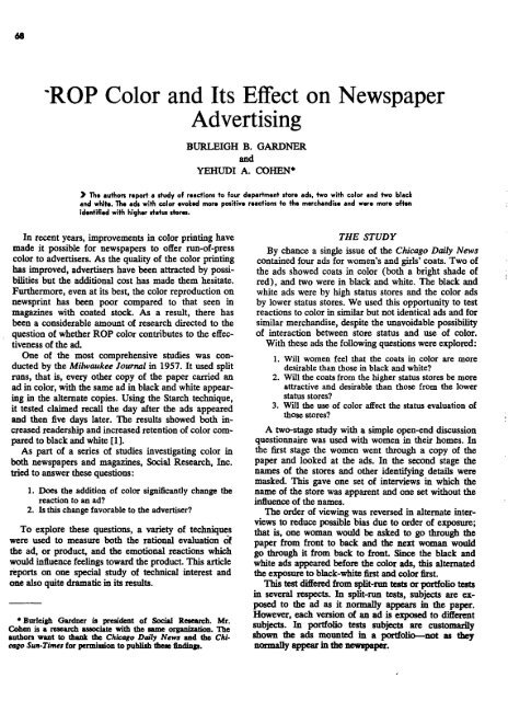 Rop Color ROP Color and Its Effect on Newspaper Advertising - American ...