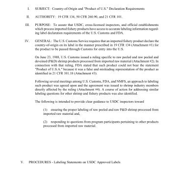 Customs Labeling - Seafood Inspection Program