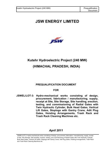 JSW ENERGY LIMITED Kutehr Hydroelectric Project - JSW Steel