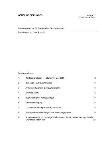 GEMEINDE EICKLINGEN Rechtsgrundlagen - Stand: 10. Mai 2011 ...