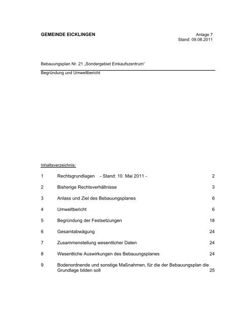 GEMEINDE EICKLINGEN Rechtsgrundlagen - Stand: 10. Mai 2011 ...