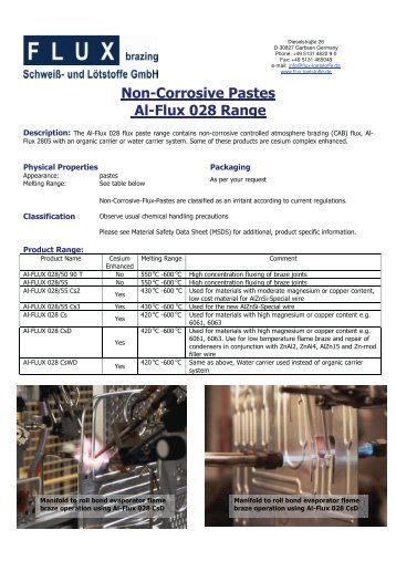 Non Corrosive Pastes Al Flux 028 Range - FLUX Aluminium ...