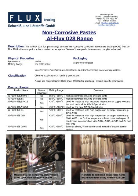 Non Corrosive Pastes Al Flux 028 Range - FLUX Aluminium ...
