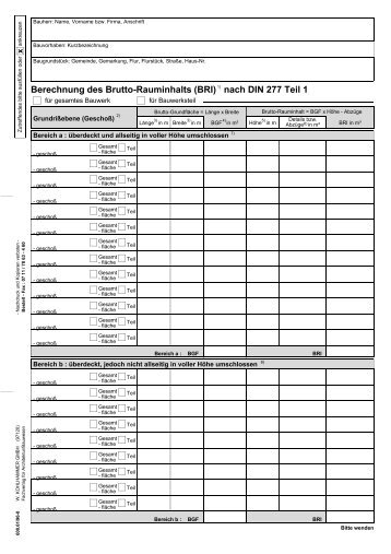 Berechnung des Brutto-Rauminhalts (BRI) nach DIN 277 Teil 1