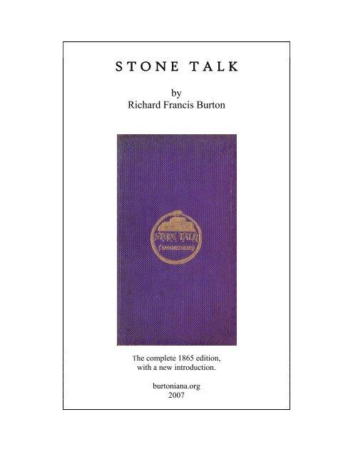Stone Talk Part 1 - Sir Richard Francis Burton