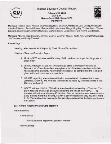 Teacher Education Council Minutes - Cameron University
