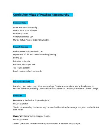 Curriculum Vitae of Prathap Ramamurthy - Environmental Fluid ...