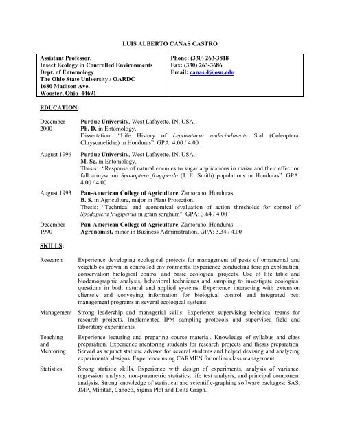 Curriculum Vitae - Ohio Agricultural Research and Development ...