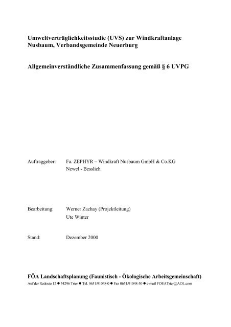 zum Windpark Nusbaum - bei FÖA Landschaftsplanung Trier