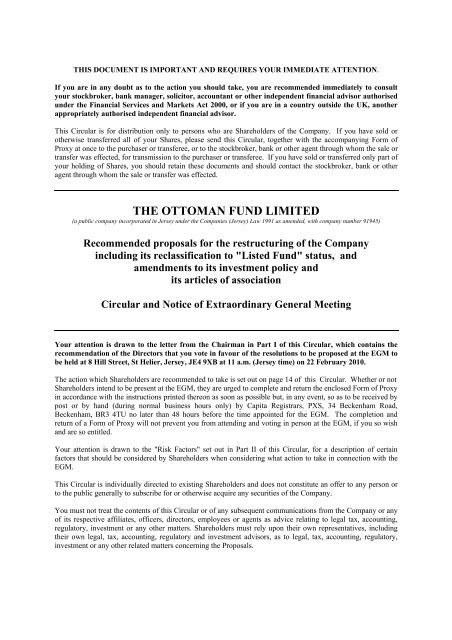Circular And Notice Of Extraordinary General Meeting The Ottoman