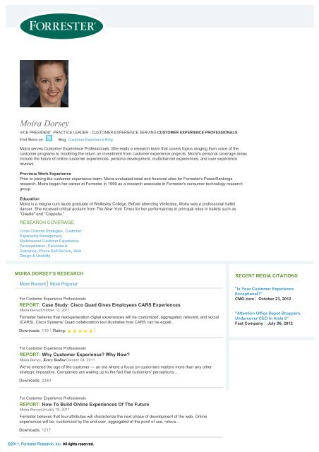 Forrester Research : Analyst : Moira Dorsey - Forrester.com