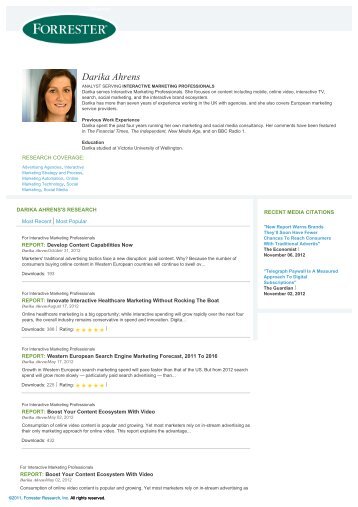 Forrester Research : Analyst : Darika Ahrens - Forrester.com