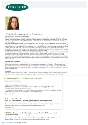 Forrester Research : Analyst : Michelle de Lussanet - Forrester.com