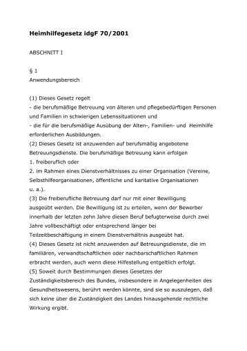 Heimhilfegesetz idgf 70/2001