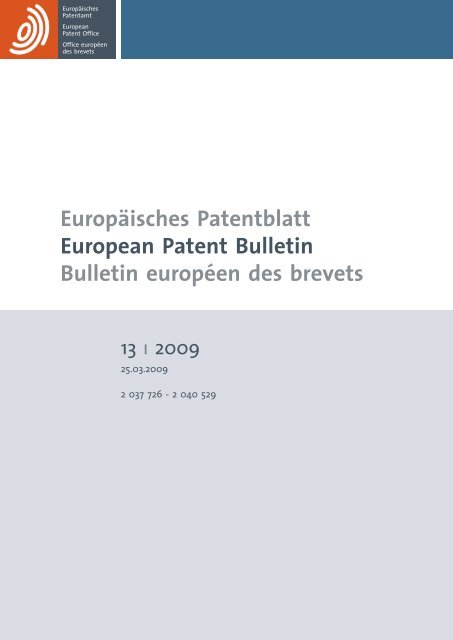 Bulletin 2009/13 - European Patent Office