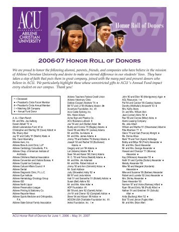 2006-07 Honor Roll of Donors - Abilene Christian University