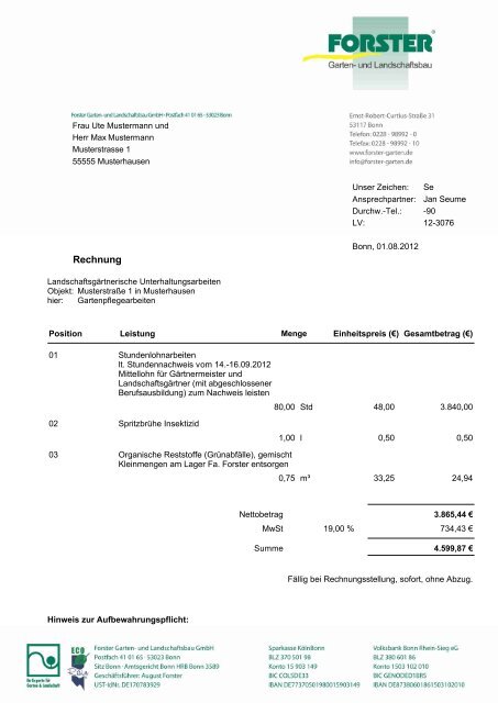 Rechnung Forster Garten Und Landschaftsbau