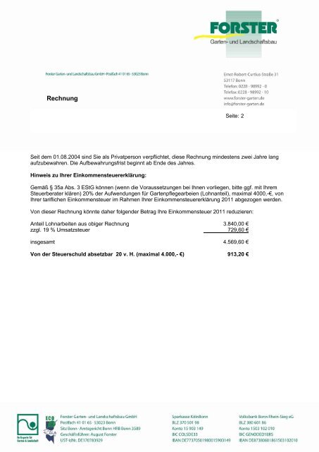 Rechnung Forster Garten Und Landschaftsbau