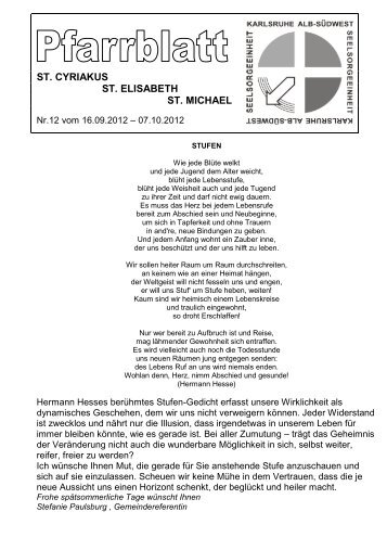 Mitteilungen und Termine der Pfarrgemeinde St. Michael