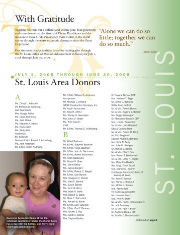 St. Louis Area Donors With Gratitude - Sisters of Divine Providence