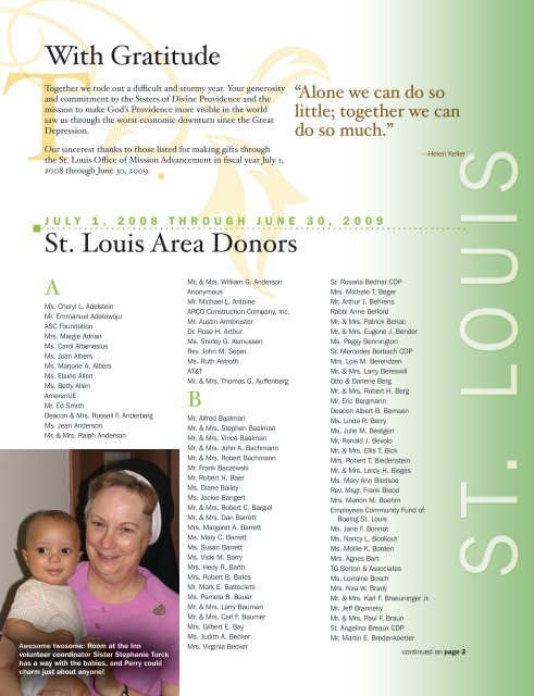 St. Louis Area Donors With Gratitude - Sisters of Divine Providence