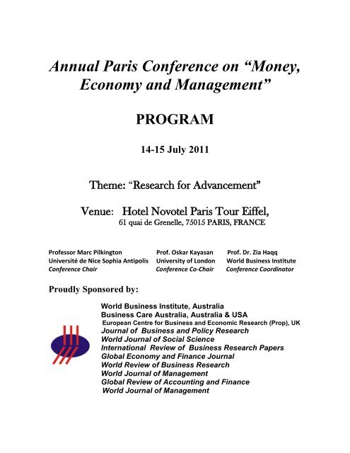 Annual Paris Conference on - International Islamic Banking, Finance ...