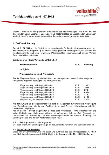 Tarifblatt - Volkshilfe Steiermark