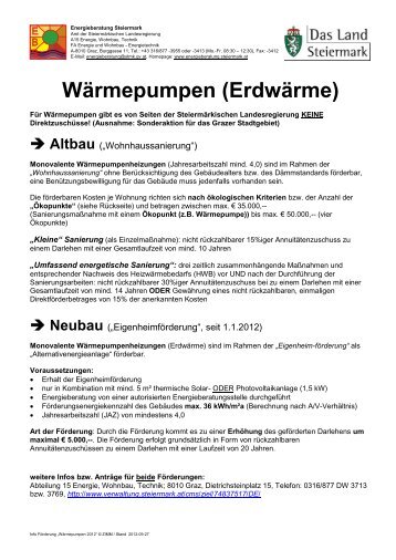 Wärmepumpen Infoblatt - Technik Steiermark