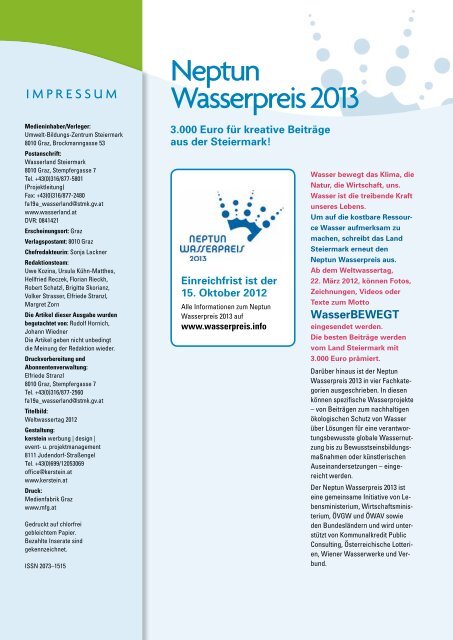 Die Wasserzeitschrift der Steiermark 1/2012 - Wasserland Steiermark