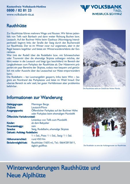 Winterwanderungen Rauthhütte und Winterwanderungen - Volksbank