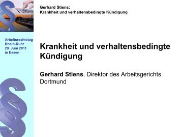 Gerhard Stiens: Krankheit und verhaltensbedingte Kündigung ...