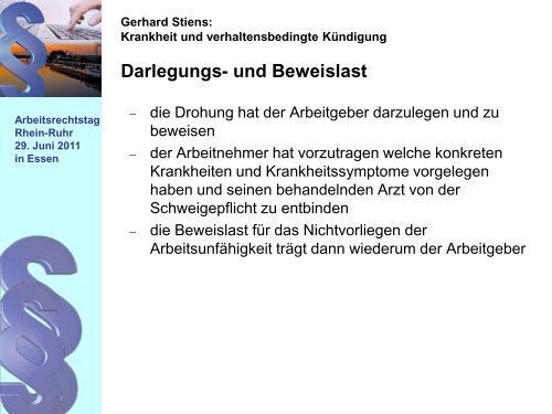 Gerhard Stiens: Krankheit und verhaltensbedingte Kündigung ...
