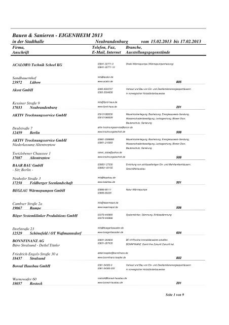 Ausstellerliste EHNB13 14-01-13 - Neue Messe GmbH