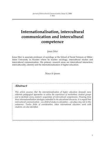 Internationalisation, intercultural communication and intercultural ...