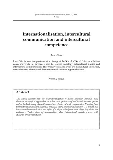 Internationalisation, intercultural communication and intercultural ...