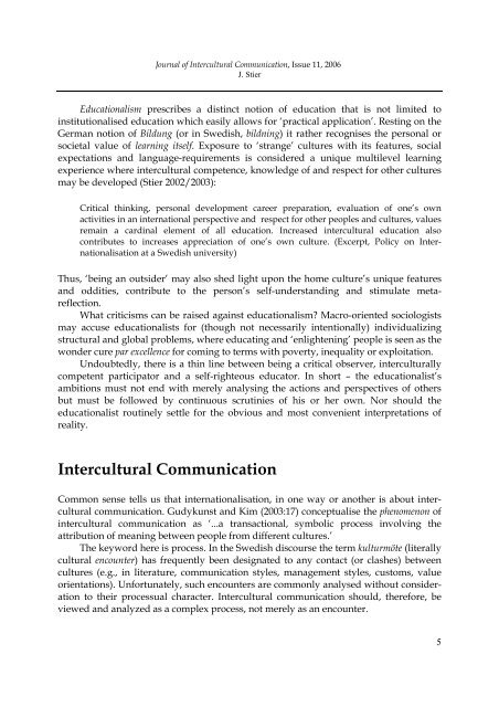 Internationalisation, intercultural communication and intercultural ...