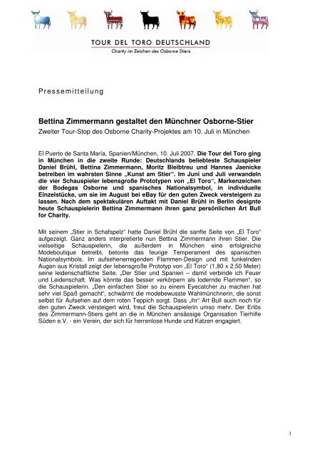 Bettina Zimmermann gestaltet den Münchner Osborne-Stier