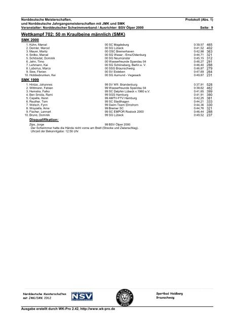 Protokoll, 1. Tag - Wasserfreunde Spandau 04 - Schwimmen