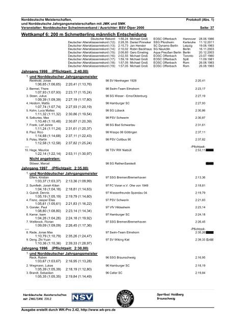 Protokoll, 1. Tag - Wasserfreunde Spandau 04 - Schwimmen