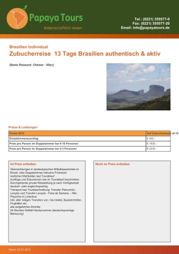 Reise-Katalog Zubucherreise 13 Tage Brasilien ... - Papaya Tours