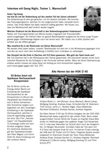 8. Ausgabe 2007/2008 von “SVB-aktuell” - SV 20 Brilon