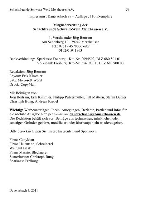 Dauerschach 99 - Schachfreunde Schwarz-Weiss Merzhausen