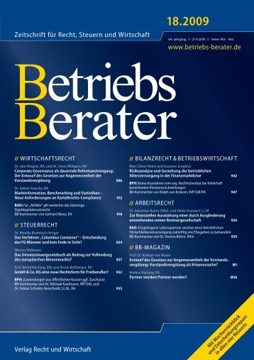 Zeitschrift für Recht, Steuern und Wirtschaft www.betriebs-berater.de