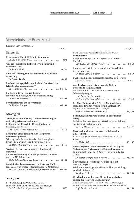 Jahresinhaltsverzeichnis 2008 - Erich Schmidt Verlag