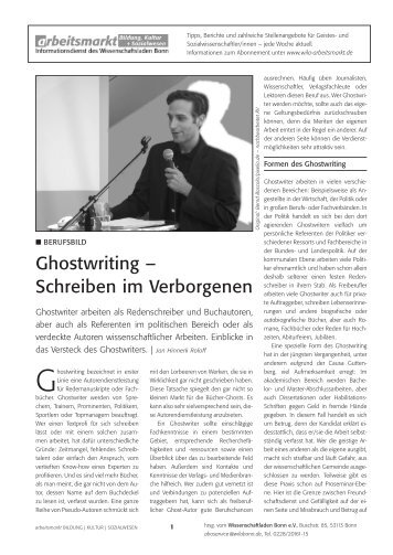 Ghostwriting – Schreiben im Verborgenen - WiLa-Arbeitsmarkt