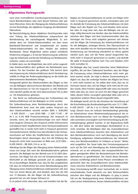 Arbeitsrechtliche Entscheidungen Ausgabe 2005-04