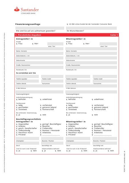 Blanko-Darlehensantrag für Ihre Anschlussfinanzierung - Santander ...