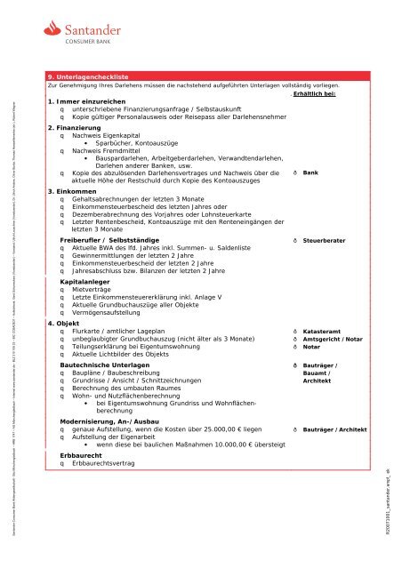 Blanko-Darlehensantrag für Ihre Anschlussfinanzierung - Santander ...