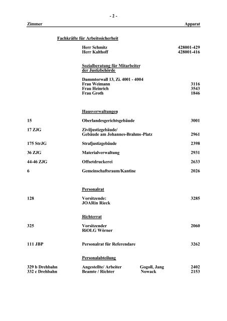 F ernsprechverzeichnis - Hanseatische Rechtsanwaltskammer ...